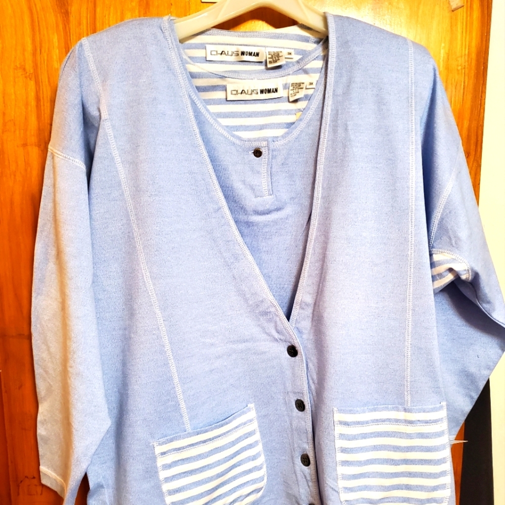 Chaus Woman Size 3x Light Blue Tank Top & Matching Knit Cardigan Set
